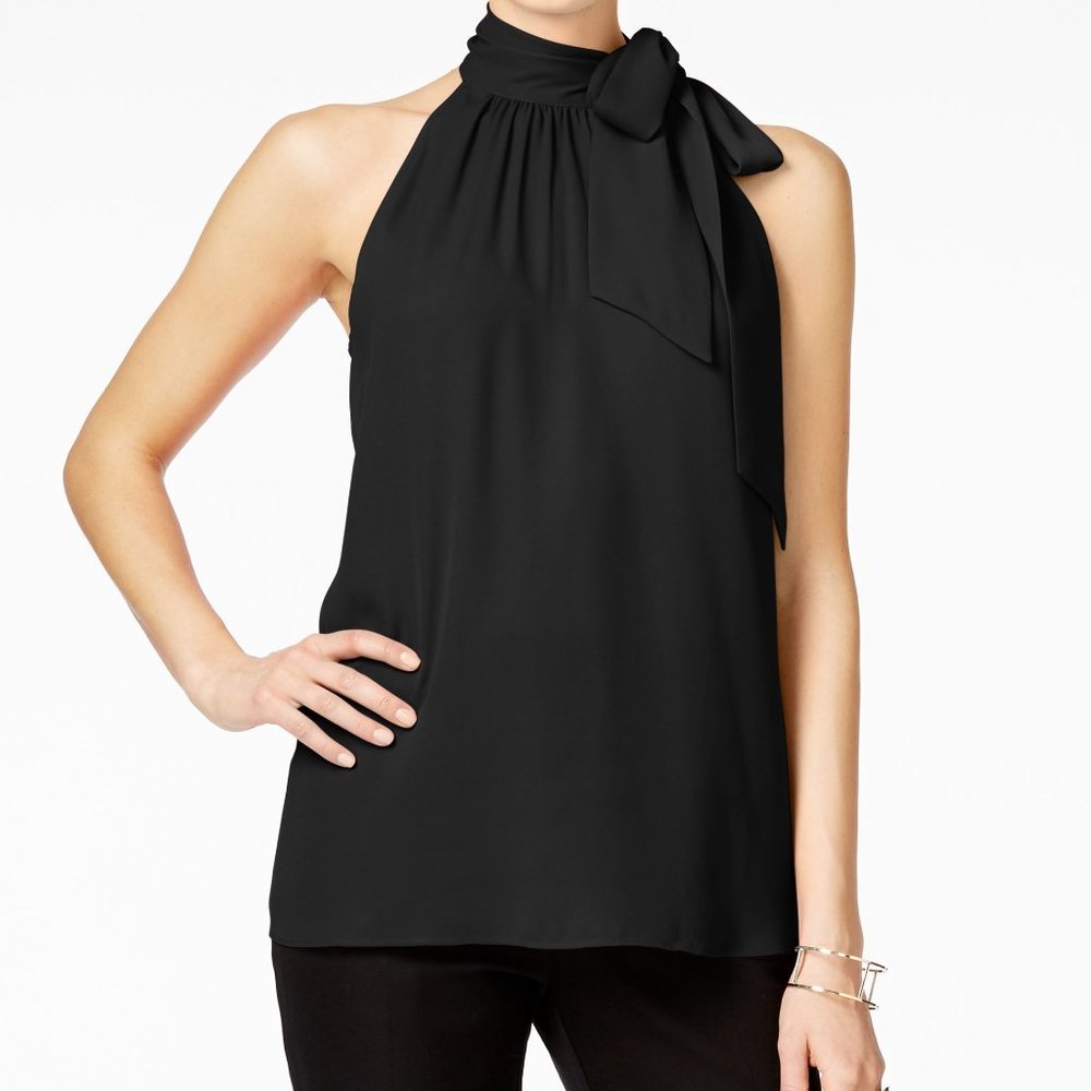 Black Chiffon INC Tie Neck Halter Blouse